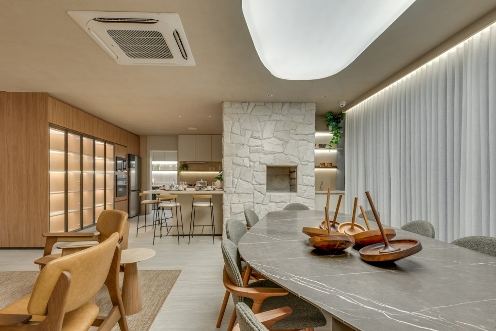 Living e Estar Integrado no Apartamento Decorado 166m² Le Blu Consciente Setor Marista Goiânia